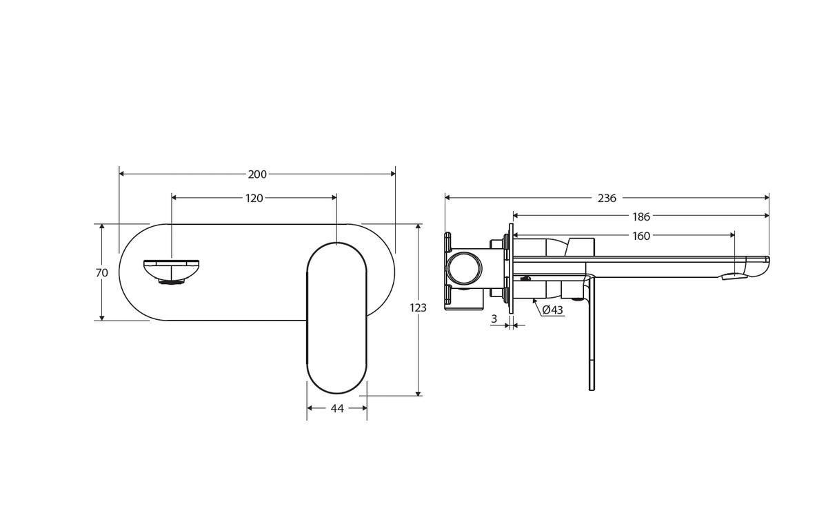Fienza 234106CO-LF Empire Slim Basin/Bath Wall Mixer Set, Oval Plate 160mm Outlet, Lead Free, Brushed Copper