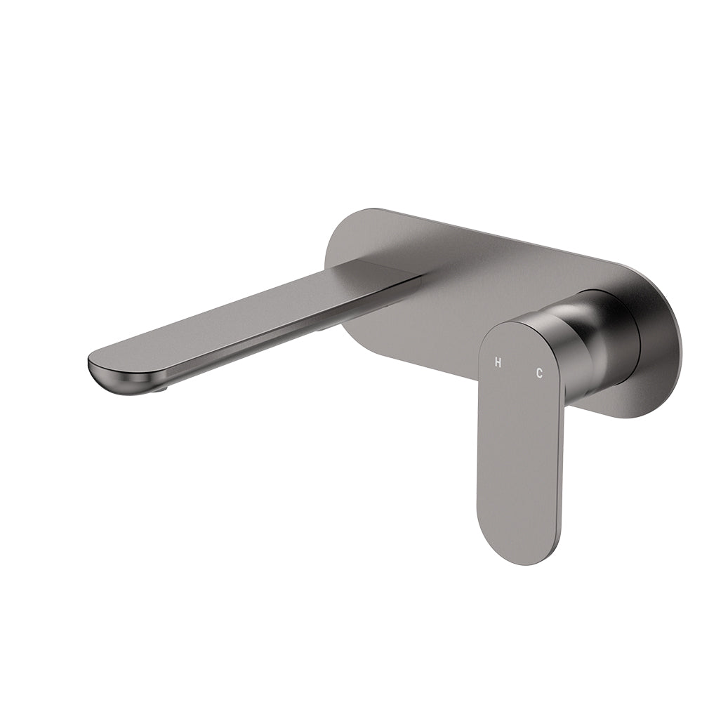 Fienza 234106GM-LF Empire Slim Basin/Bath Wall Mixer Set, Oval Plate 160mm Outlet, Lead Free, Gun Metal