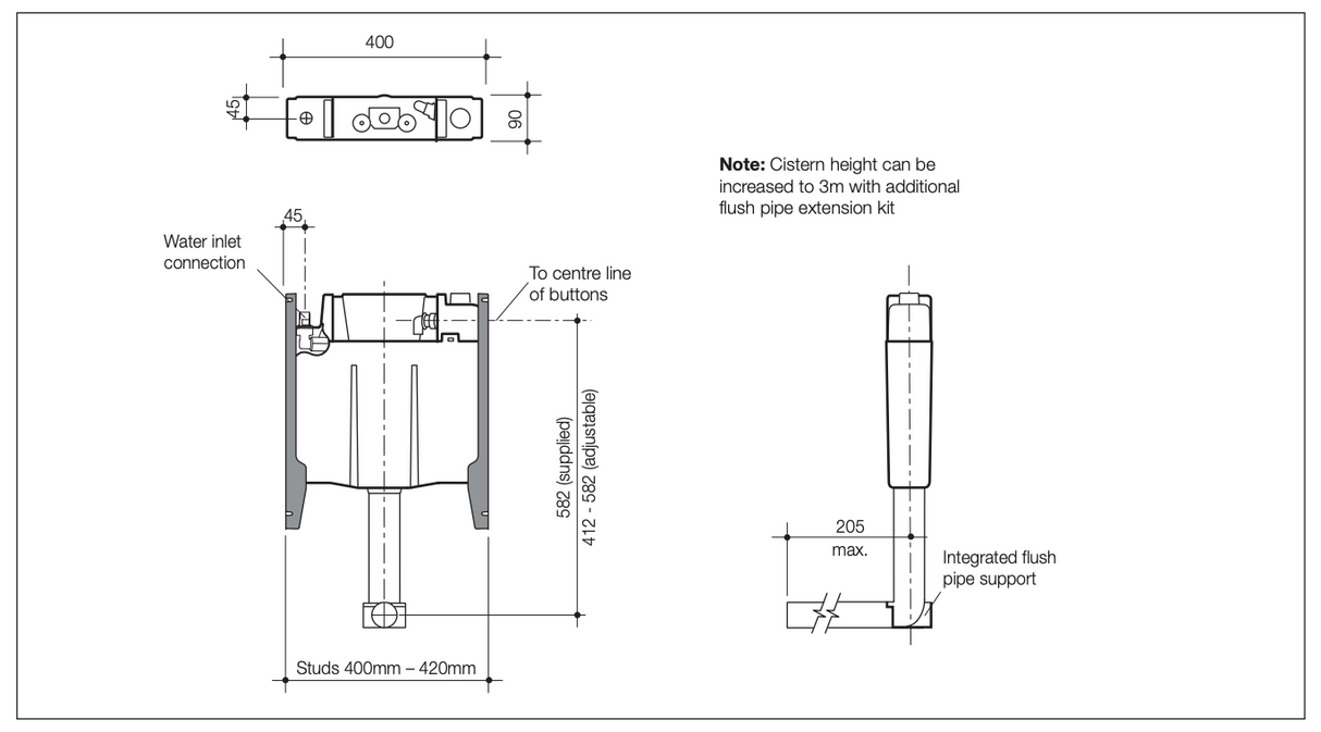 Caroma 237002 Invisi Series II® Cistern - Induct/Inwall/Inceiling - Urinals - Single Flush
