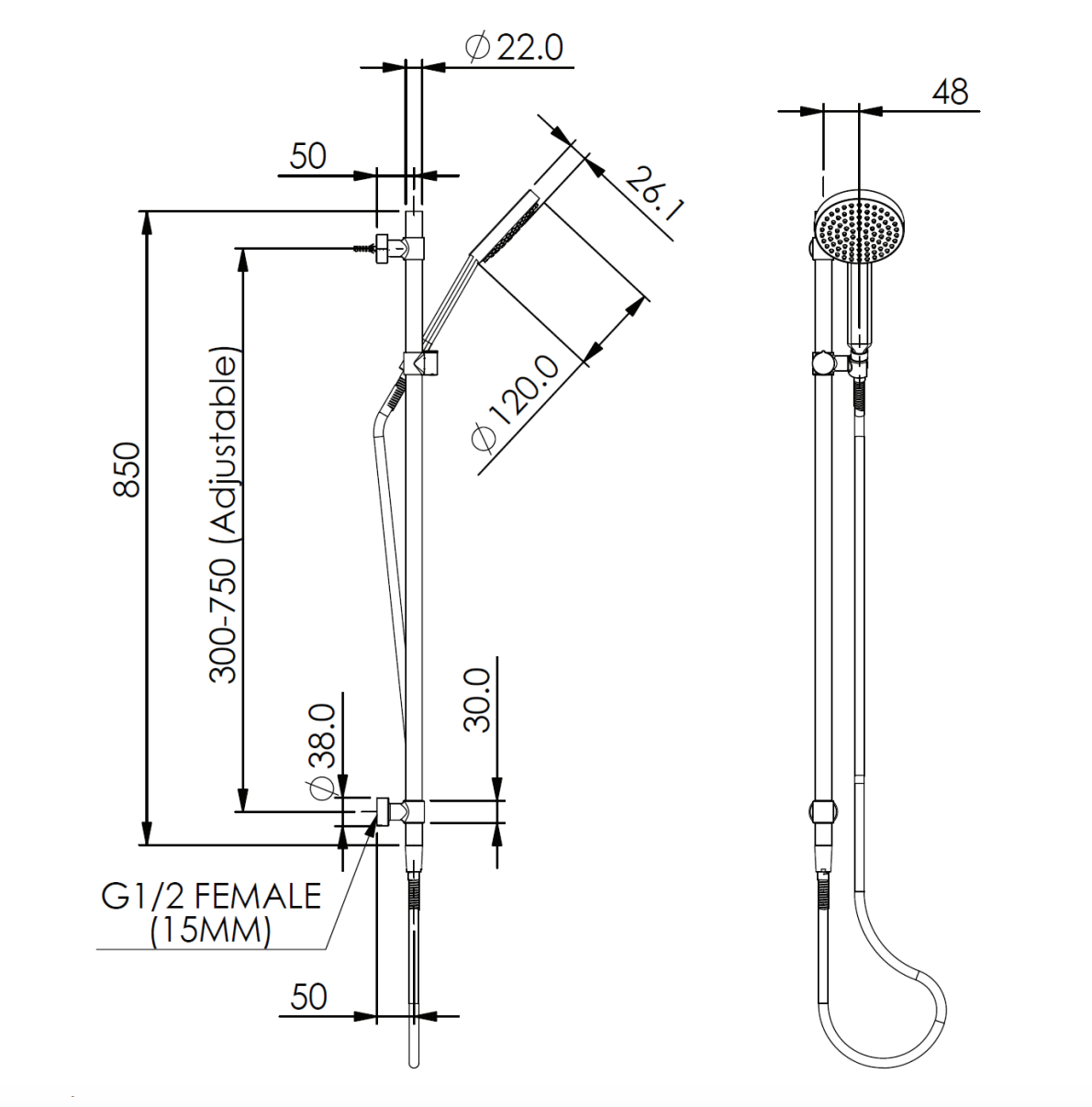 Greens Lavish Brass Rail Shower, PVD Brushed Copper, 239100BC