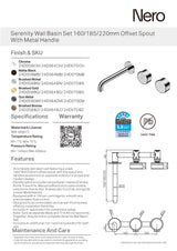 Nero Serenity Wall Basin Set 185mm Offset Spout w/ Metal Handle Chrome 24D064CH
