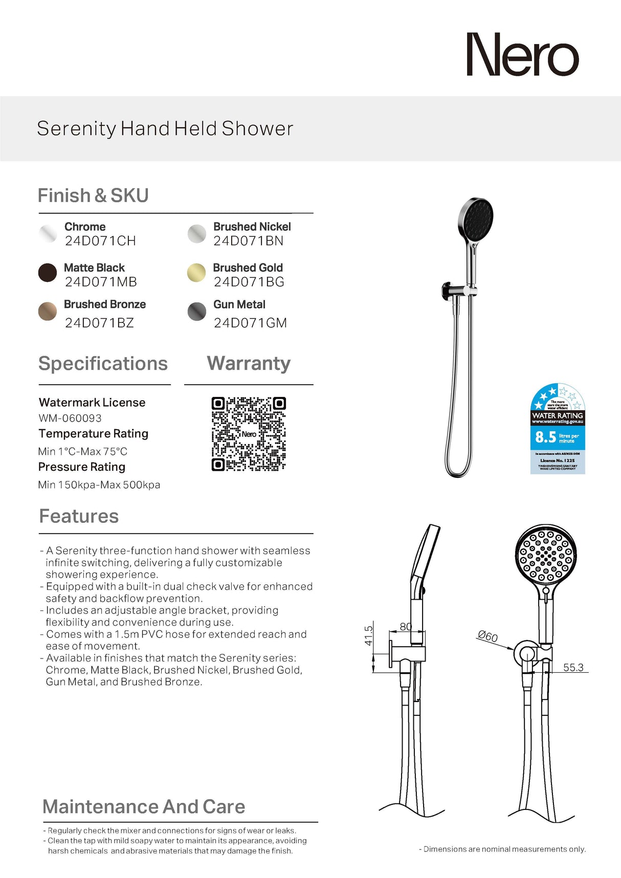 Nero Serenity Hand Held Shower Brushed Gold 24D071BG