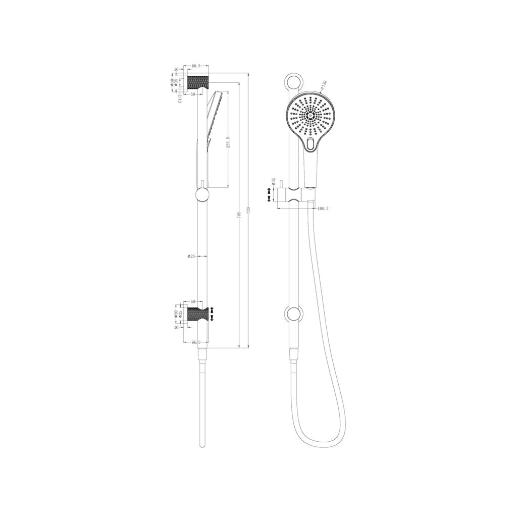 Nero NR251905dGR Opal Rail Shower - Graphite Gunmetal Grey