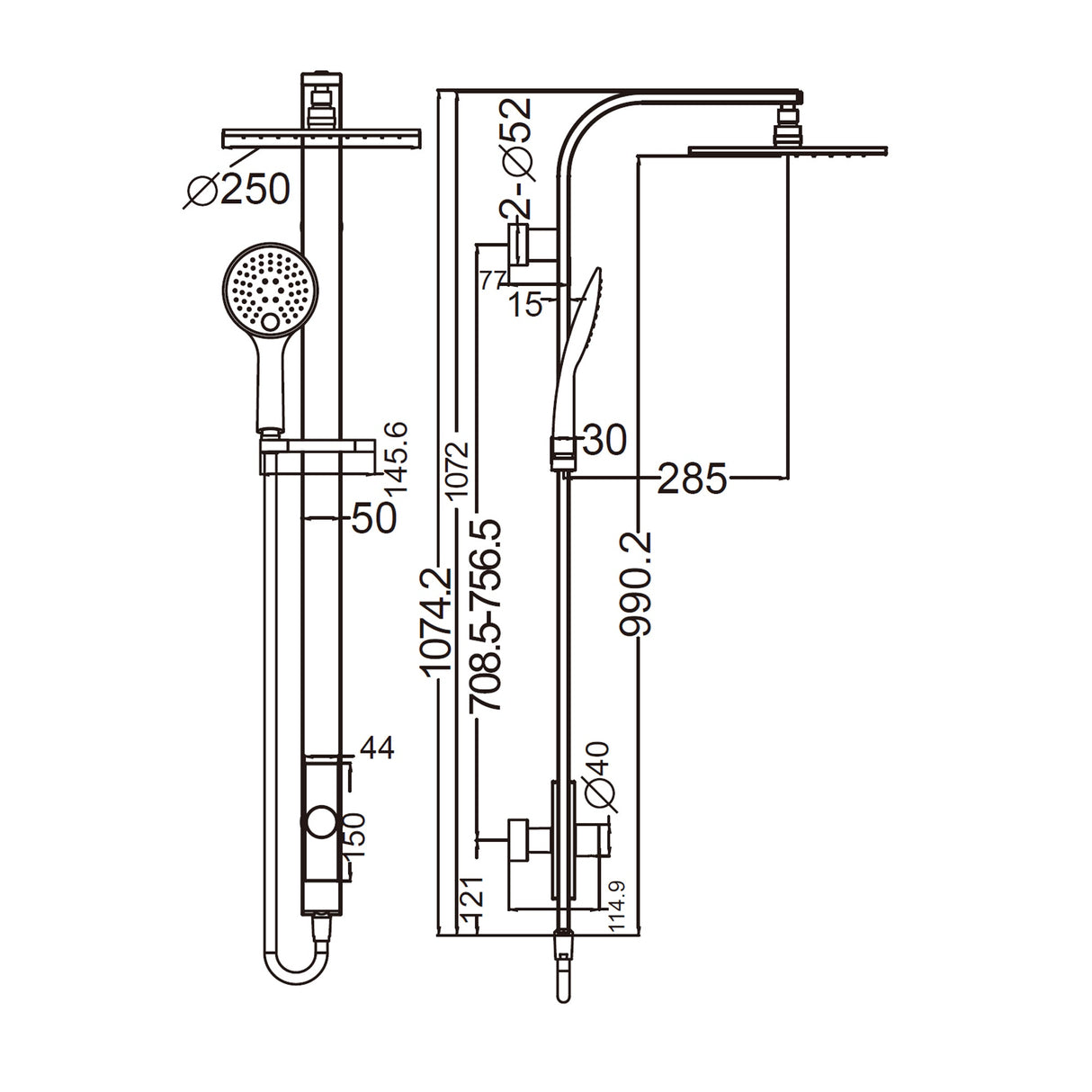 Nero NR281305aMB Rain Round Overhead Shower and Handshower on Column Single Hose - Matte Black