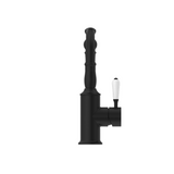 Nero York Tall Basin Mixer Hook Spout With White Porcelain Lever, Matte Black NR69210201MB