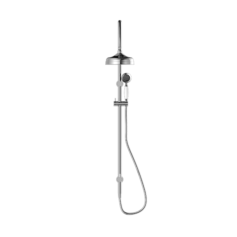 Nero York Twin Shower with White Porcelain Handle Chrome NR69210501CH
