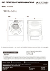 Artusi AWM1814W 8kg Front Load Washing Machine, White