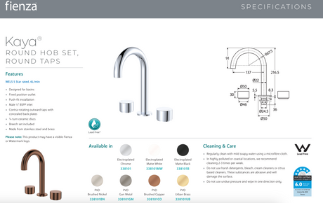 Fienza 338101-LF Kaya Round Hob Set Round Taps Chrome