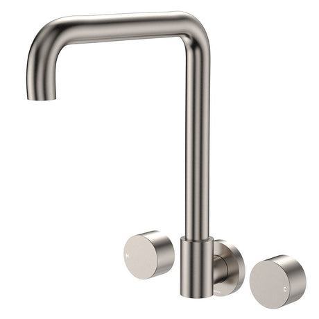 Fienza 338105BN-LF Kaya Squareline Wall Set Round Taps Brushed Nickel