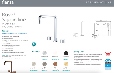 Fienza 338106-LF Kaya Squareline Hob Set Round Taps Chrome