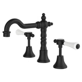 Fienza 339101BK-LF Lillian Shepherds Crook Lever Basin Set, Matte Black with Ceramic White Handle