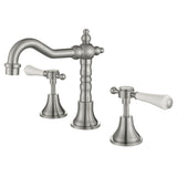 Fienza 339101BN-LF Lillian Shepherds Crook Lever Basin Set, Brushed Nickel with White Ceramic Handle