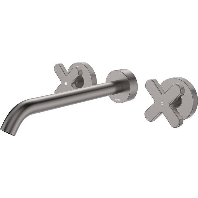 Fienza 343102GM-220-LF Kaya Wall Set Cross Taps 220mm Gun Metal
