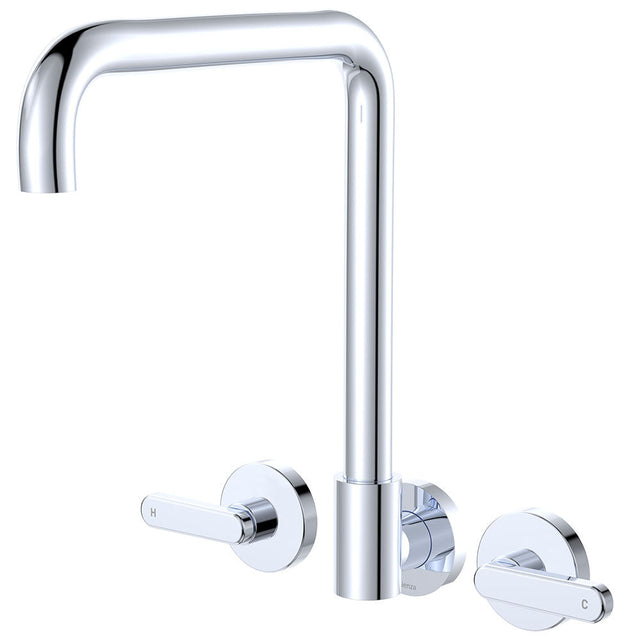 Fienza 344105-LF Kaya Squareline Wall Set Lever Taps Chrome