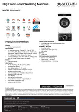 Artusi AWM5000W 5kg Front Load Washing Machine, White