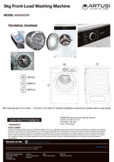 Artusi AWM5000W 5kg Front Load Washing Machine, White
