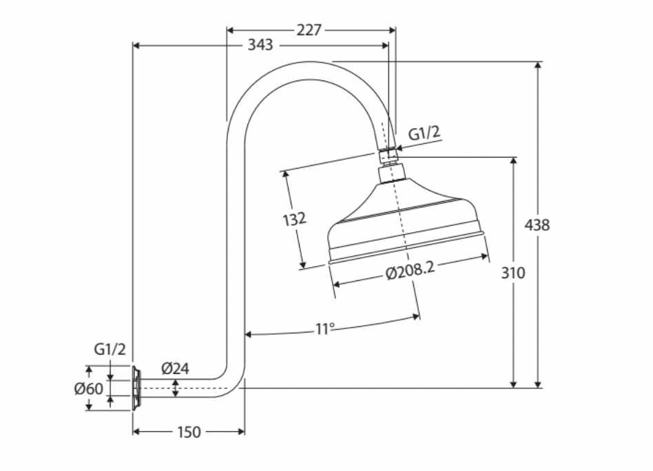 Fienza 411138UB-A Lillian Wall Arm Shower Set, Urban Brass
