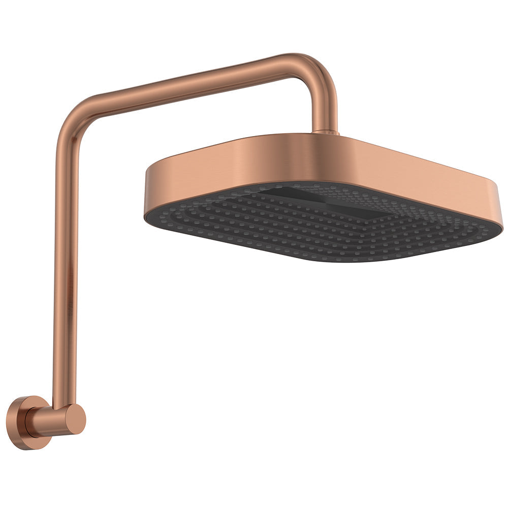 Fienza 411139CO-A Kuro Gooseneck Shower Arm Set, Soft Square Head, Brushed Copper
