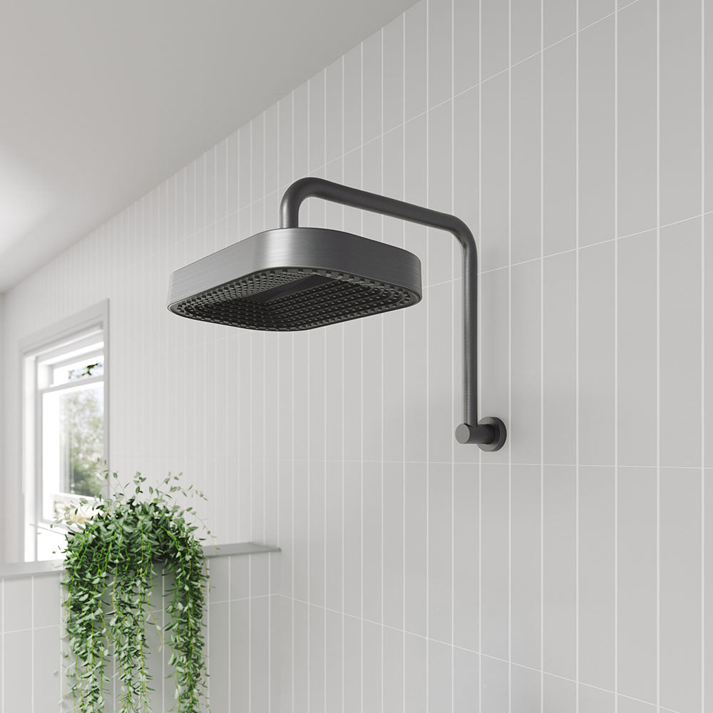 Fienza 411139GM-A Kuro Gooseneck Shower Arm Set, Soft Square Head, Gun Metal