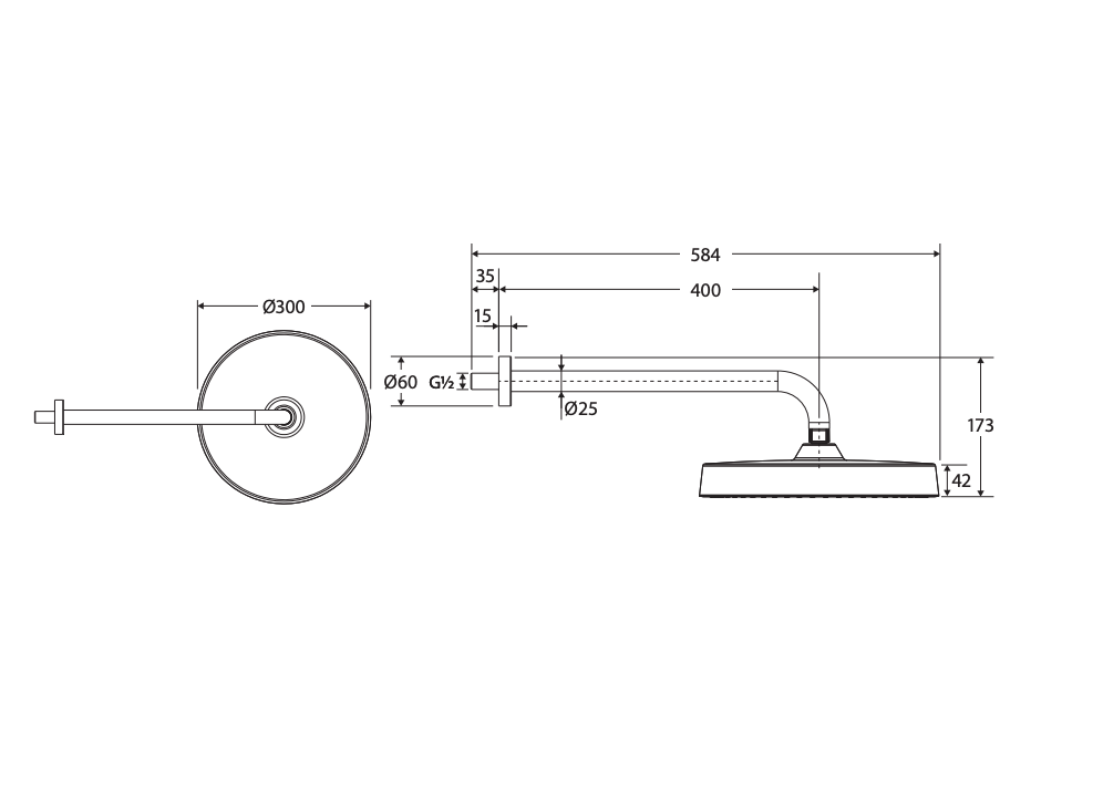 Fienza 411140UB-B Kuro Shower Arm Set, Round Head, Urban Brass