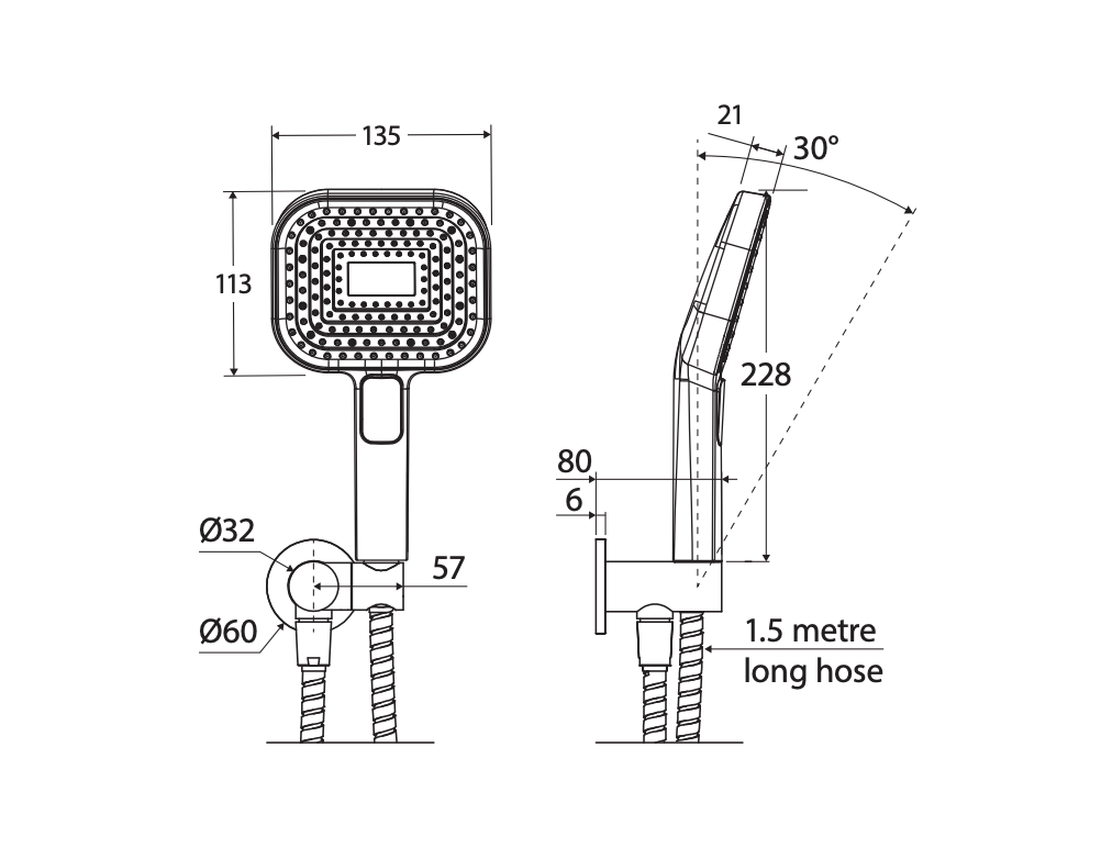 Fienza 433139GM Kuro Hand Shower, Round Plate, Soft Square Head, Gun Metal