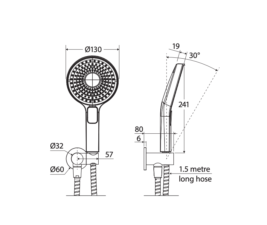 Fienza 433140 Kuro Hand Shower, Round Plate, Round Head, Chrome
