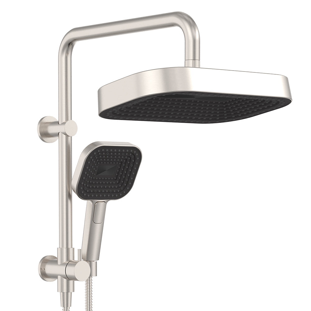 Fienza 434140BN Kuro Twin Half-Rail Shower, Soft Square Head, Brushed Nickel
