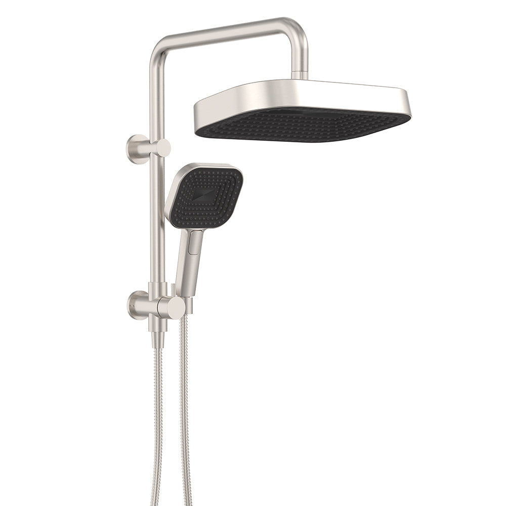 Fienza 434140BN Kuro Twin Half-Rail Shower, Soft Square Head, Brushed Nickel