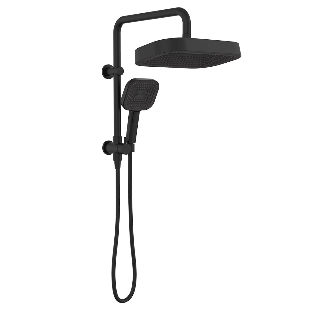 Fienza 434140B Kuro Twin Half-Rail Shower, Soft Square Head, Matte Black