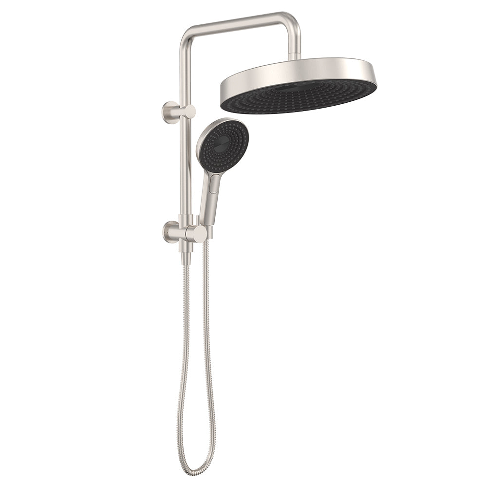 Fienza 434139BN Kuro Twin Half-Rail Shower, Round Head, Brushed Nickel
