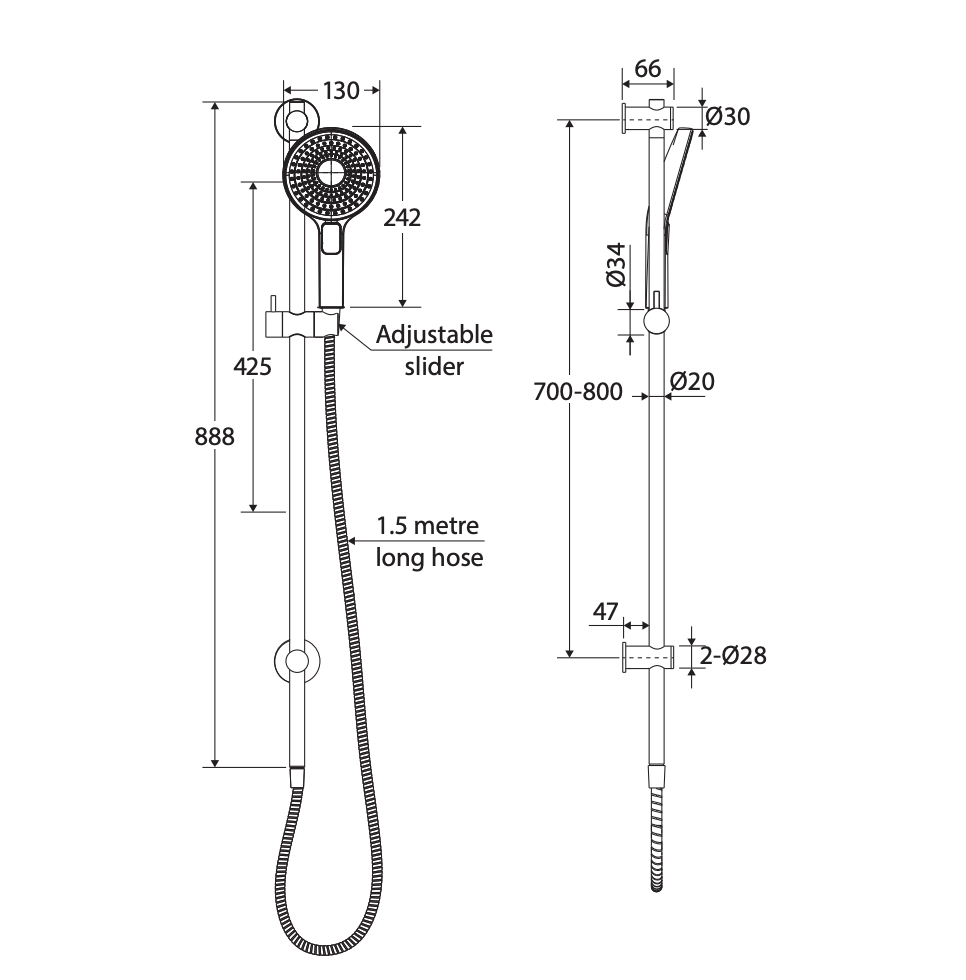 Fienza 444140BN Kuro Rail Shower Round, Brushed Nickel