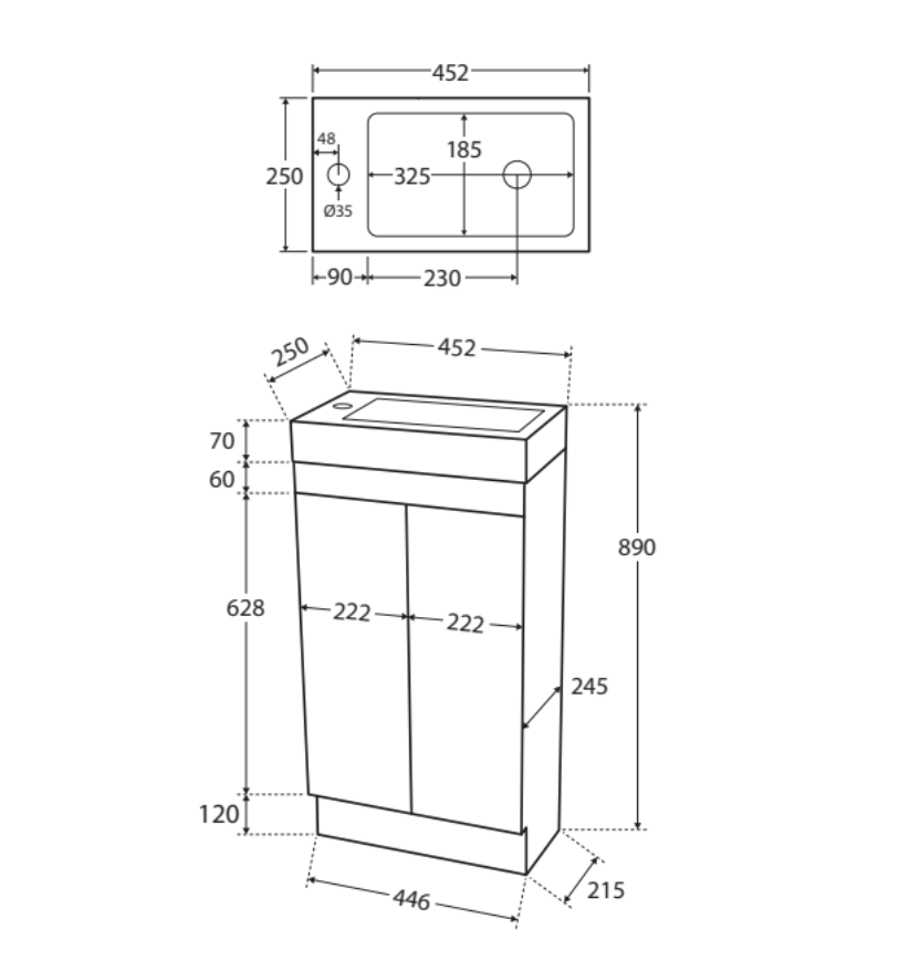 Fienza 4525DWK Denzel 450 Vanity on Kickboard