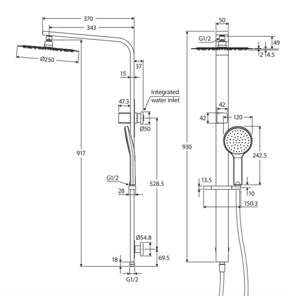 Fienza 455119B Kaya Deluxe Twin Shower, Matte Black