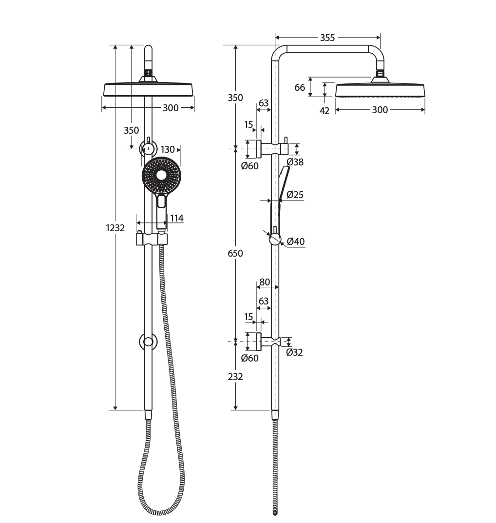 Fienza 455138 Kuro Twin Shower, Round Head, Chrome