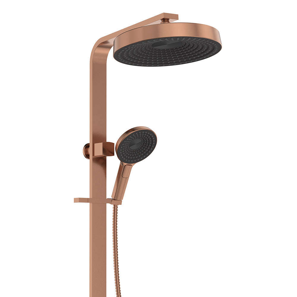 Fienza 455140CO Kuro Deluxe Twin Shower Round Head, Brushed Copper