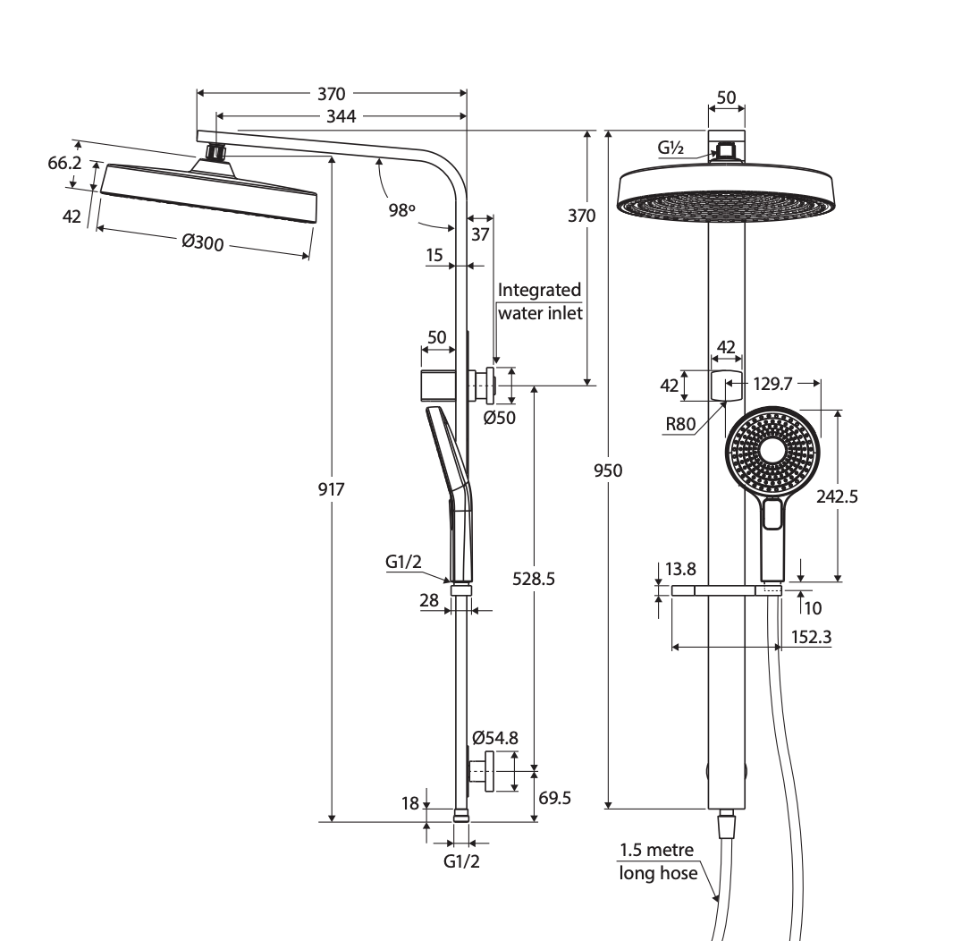 Fienza 455140GM Kuro Deluxe Twin Shower Round Head, Gun Metal