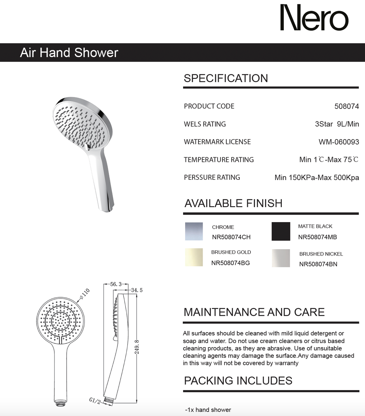Nero Air Hand Shower Matte White NR508074MW