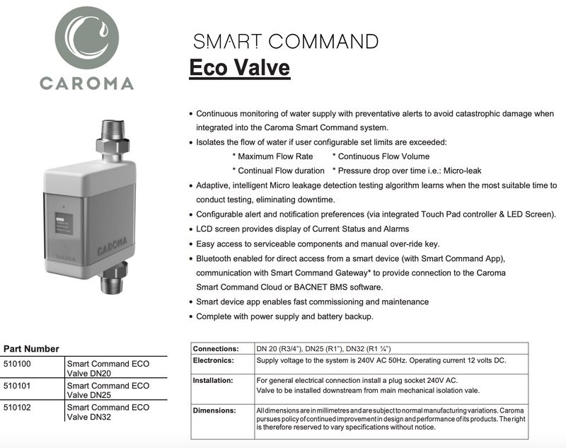 Caroma 510101 Smart Command Eco Valve DN25 - Special Order