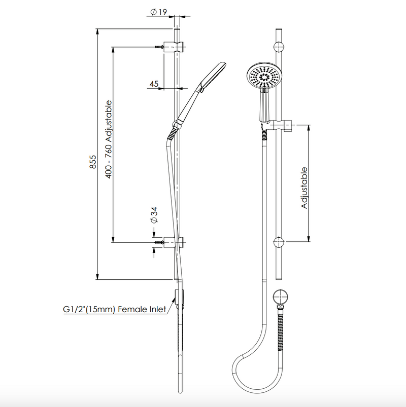 Greens Rocco Rail Shower Brushed Brass 528006 - Special Order