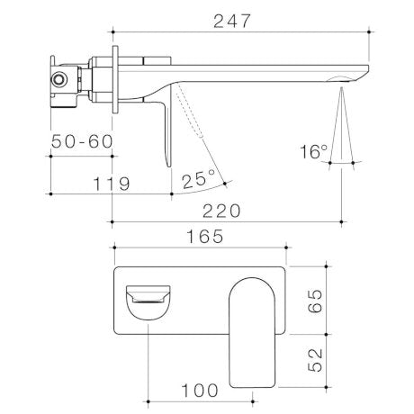 Caroma Urbane II 220mm Low Lead Wall Basin/Bath Mixer Rectangle Gunmetal 99642GM6AF - Special Order