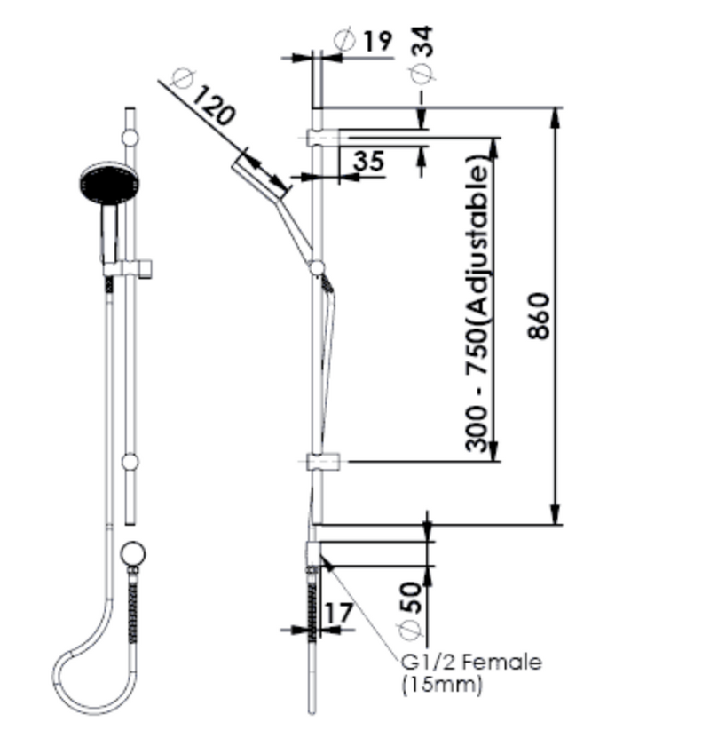 Greens Glide Rainboost Twin Rail Shower Brushed Brass 1829061 - Special Order