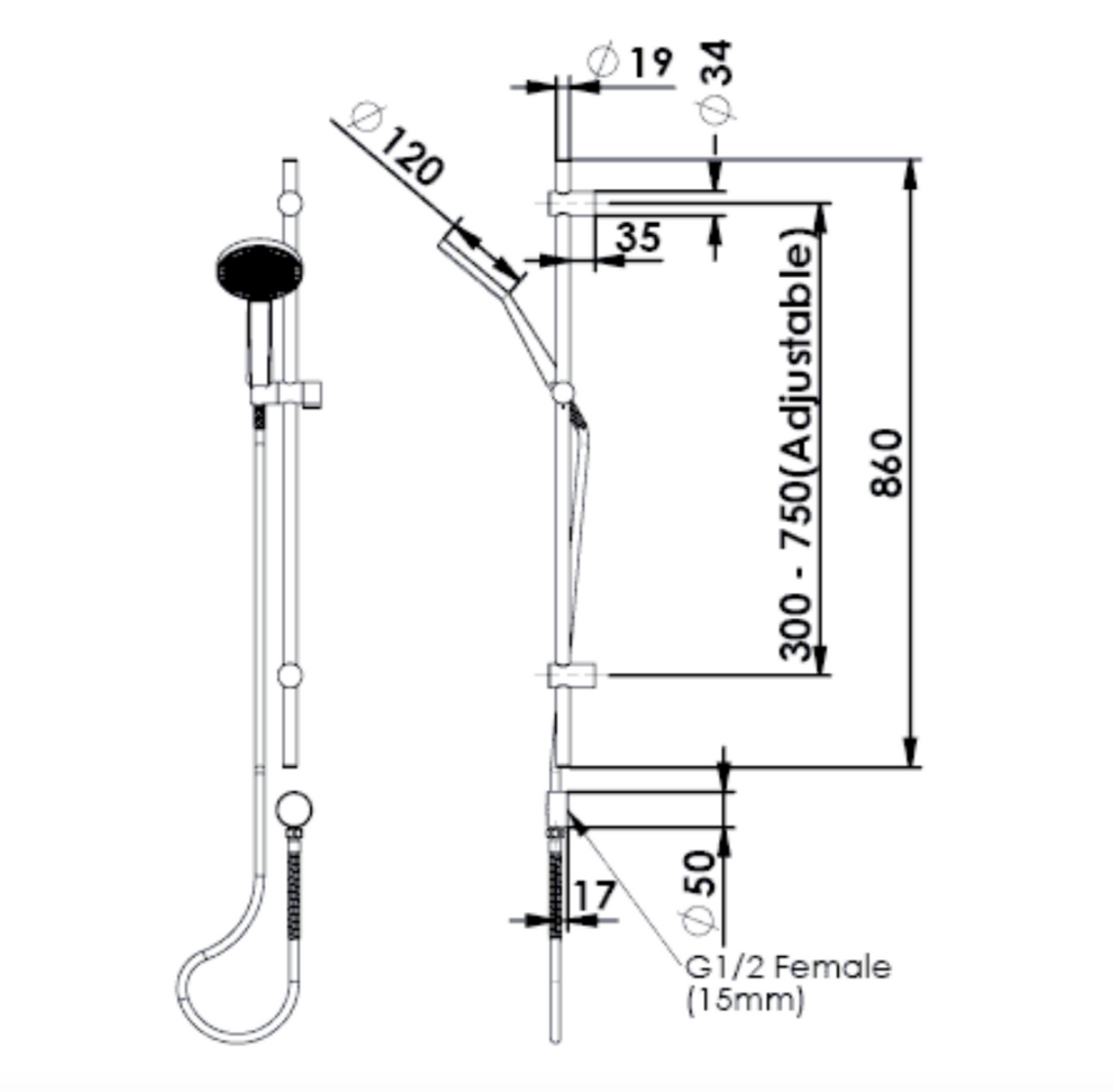 Greens Glide Rainboost Adjustable Rail Shower, PVD Brushed Nickel, 54400BN