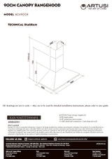 Artusi ACH900X 90cm Canopy Rangehood, Stainless Steel