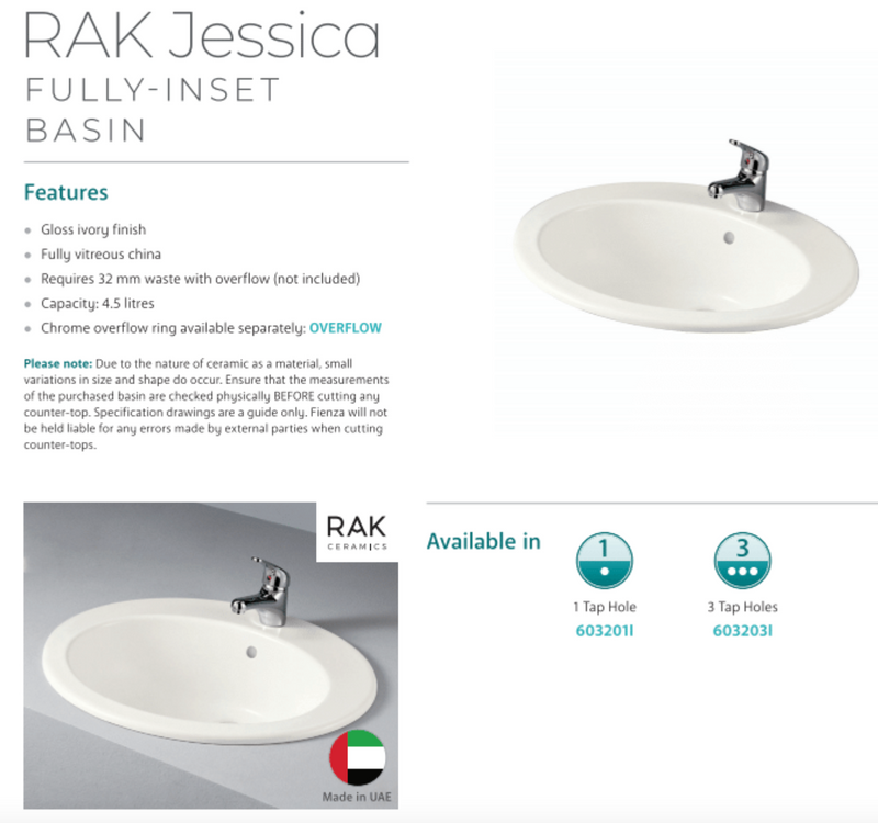 Fienza 6032031I Jessica Inset RAK 3 Tap Hole Basin, Ivory - Special Order