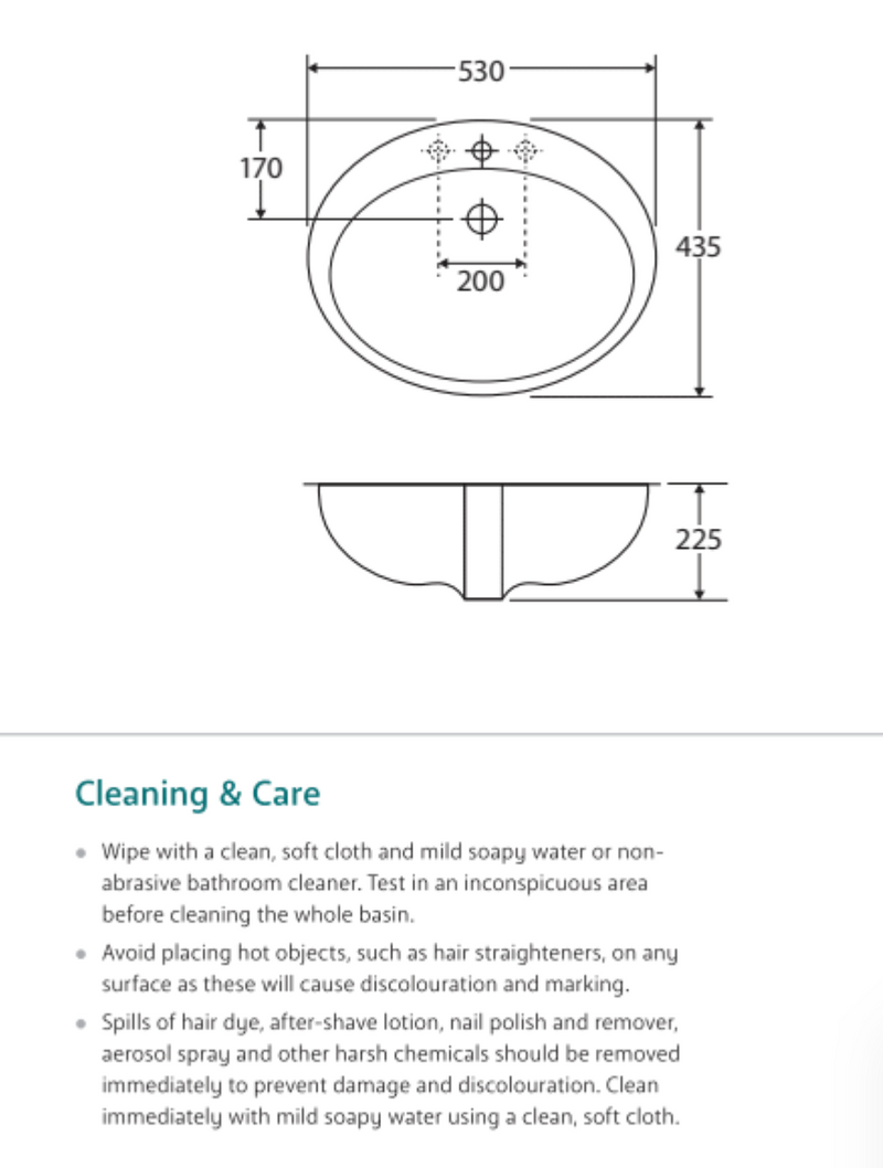 Fienza 6032031I Jessica Inset RAK 3 Tap Hole Basin, Ivory - Special Order