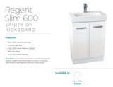 Fienza Regent 60Vkw Slim 600Mm White Vanity Unit - Special Order Units