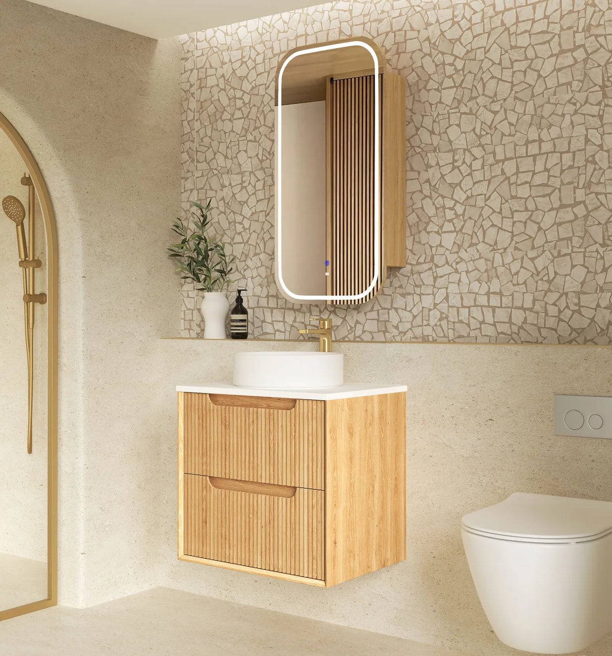 Otti Byron Wall Hung Vanity, Fluted Woodland Oak