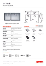 Franke Mythos Double Bowl 895mm (Top Mount/ Flush Mount/ Undermount), Stainless Steel MYX220-50/34BSBL