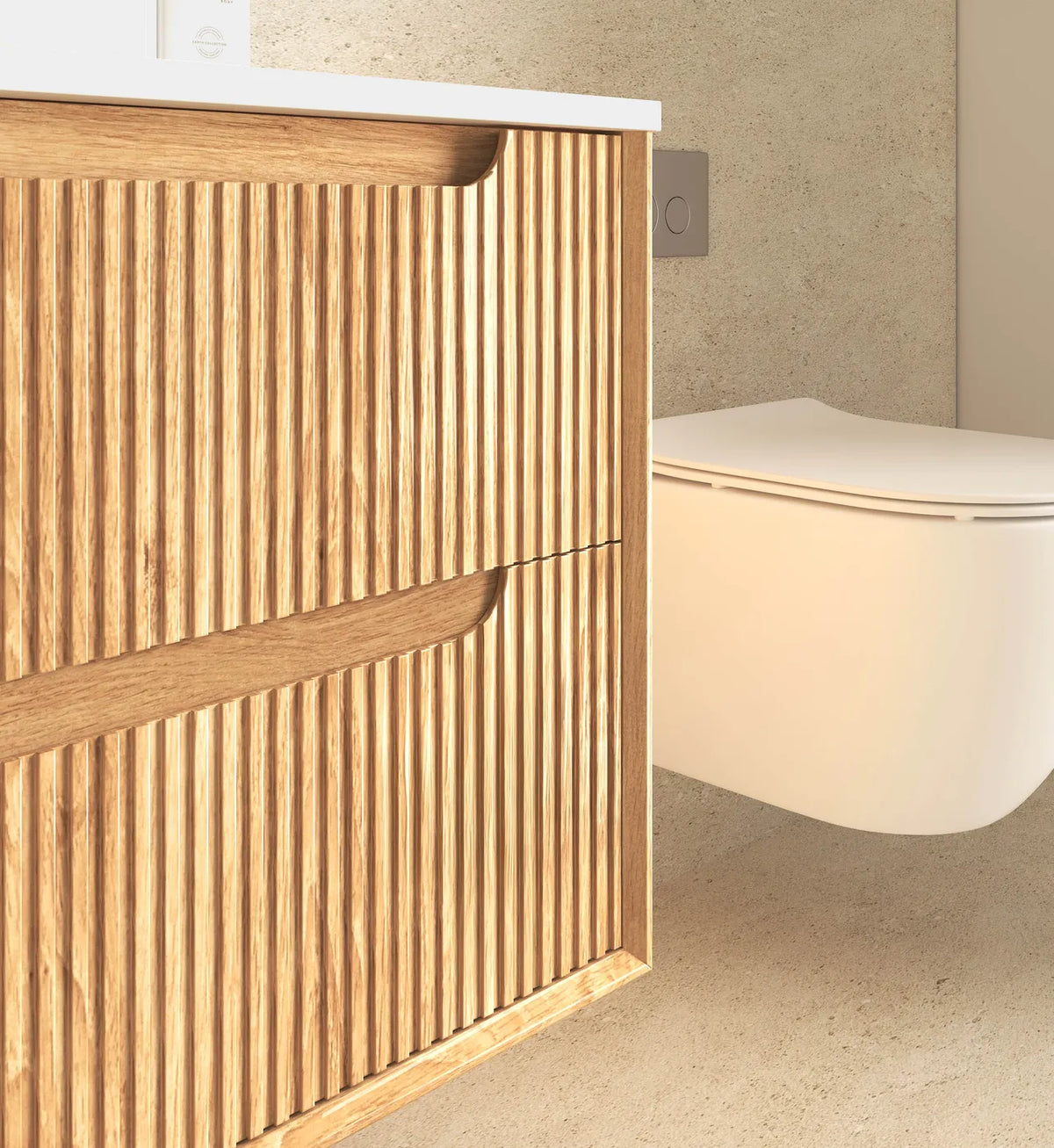 Otti Byron Wall Hung Vanity, Fluted Woodland Oak