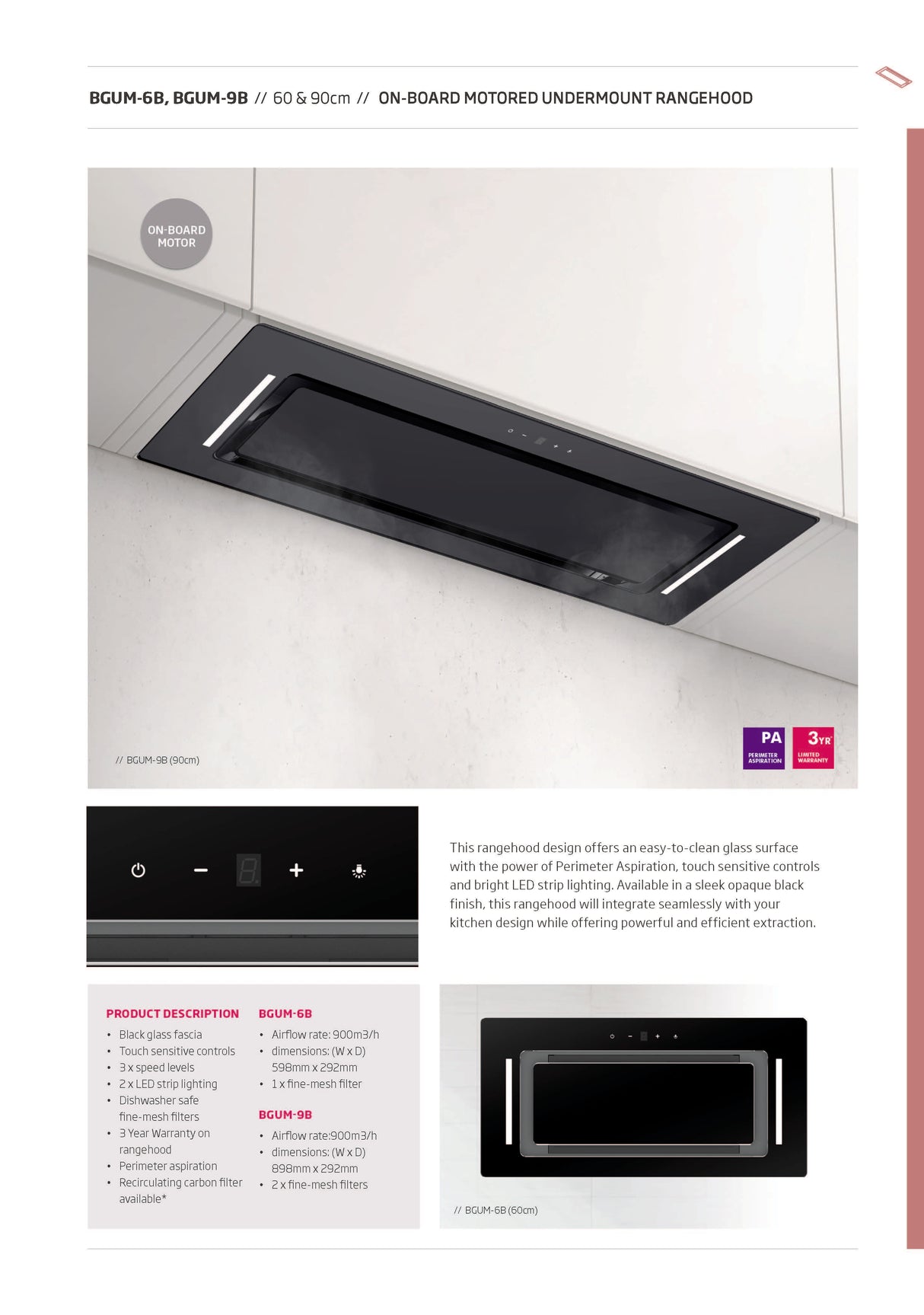Schweigen BGUM-9B 90cm Undermount Black Rangehood, Black Glass